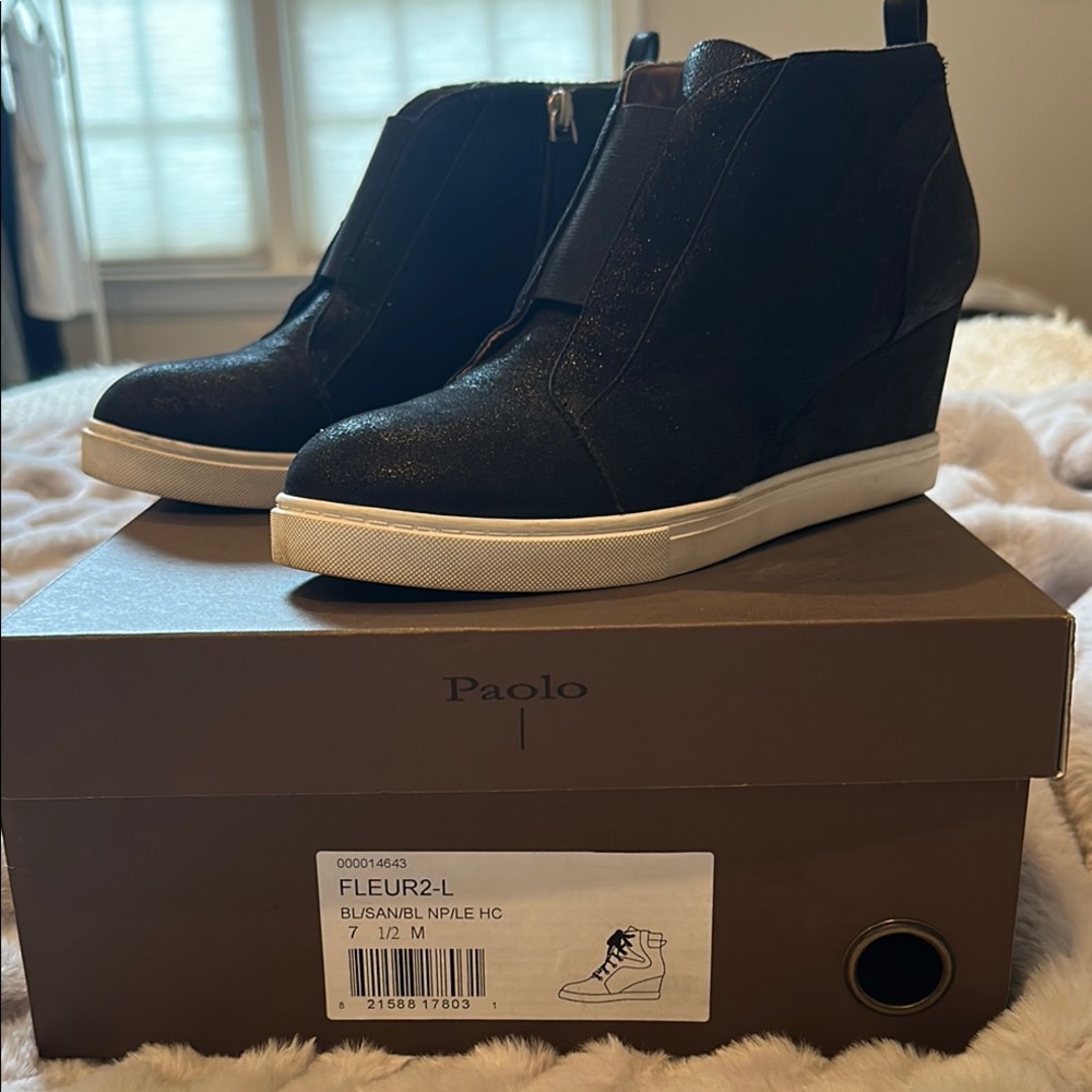 Paolo Black Wedge Ankle Boots sneakers sz 7.5